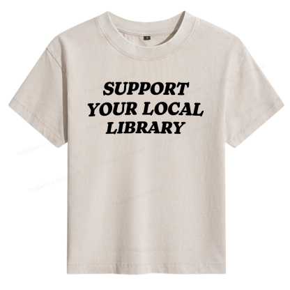 Pagewings Support Your Local Library Women's Washed T-shirt