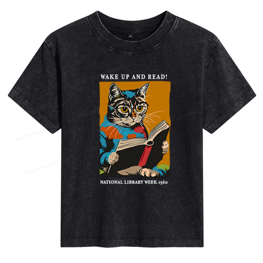 Pagewings Cat Reading Poster Women's Washed T-shirt