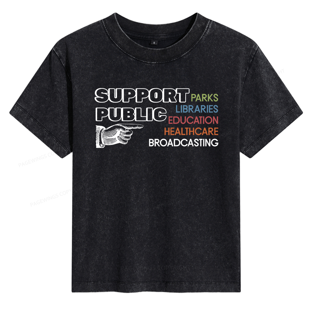 Pagewings Support Public Parks Libraries Education Women's Washed T-shirt