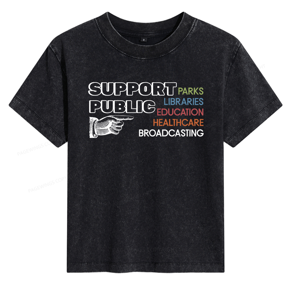 Pagewings Support Public Parks Libraries Education Women's Washed T-shirt