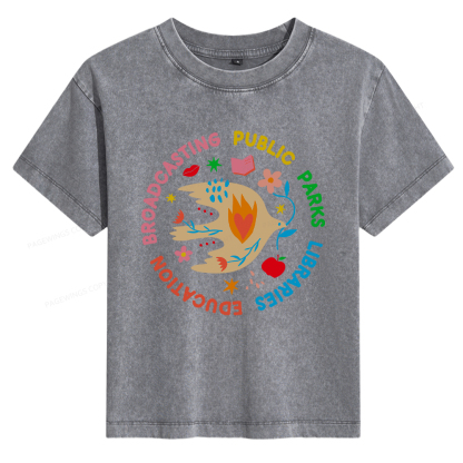 Pagewings Public Parks Libraries Education Broadcasting Women's Washed T-shirt