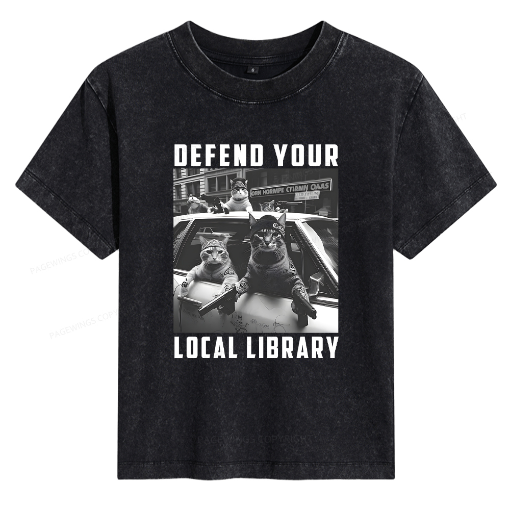 Pagewings Defend Your Local Library Women's Washed T-shirt