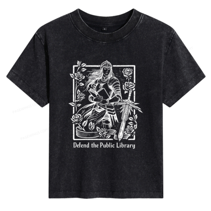 Pagewings Defend The Public Library Women's Washed T-shirt
