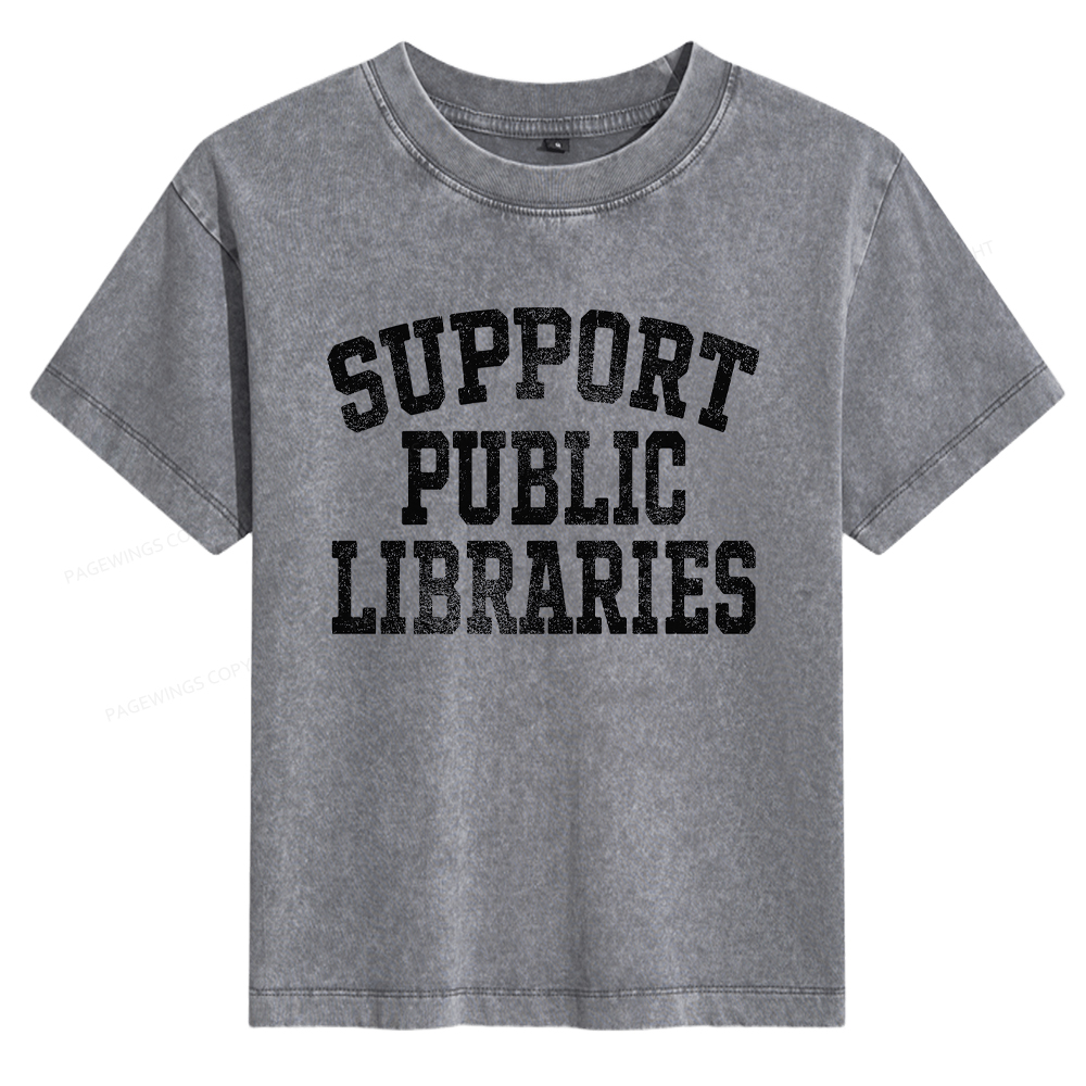 Pagewings Support Public Libraries Women's Washed T-shirt
