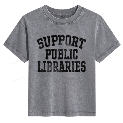 Pagewings Support Public Libraries Women's Washed T-shirt