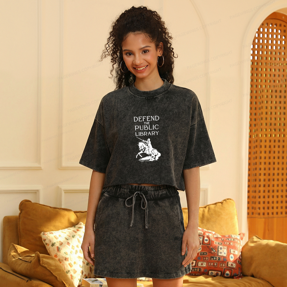 Pagewings Defend The Public Library Women's Washed Cropped T-shirt