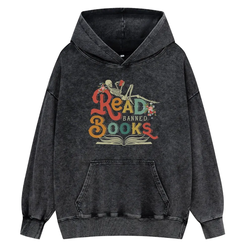 Pagewings Read Banned Books Unisex Washed Hoodie