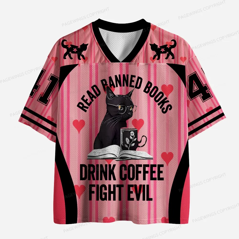 Pagewings Read Banned Books Drink Coffee Fight Evil Unisex Mesh Jersey