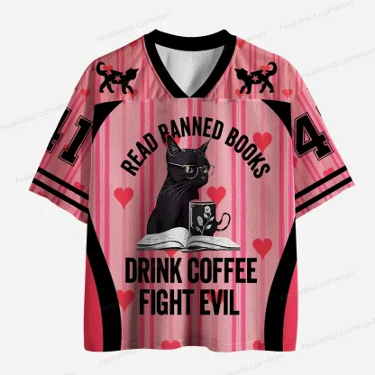 Pagewings Read Banned Books Drink Coffee Fight Evil Unisex Mesh Jersey