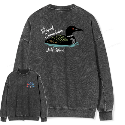 Pagewings Stupid Canadian Wolf Bird Unisex Washed Sweatshirt