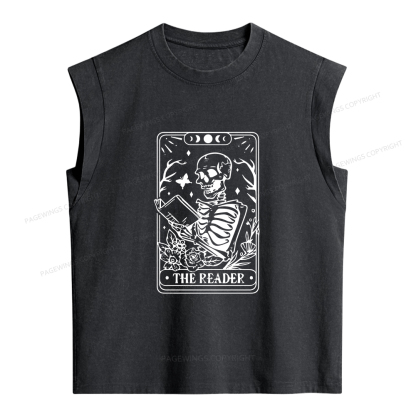 Pagewings Halloween The Reader Tarot Card Women's Washed Tank Top