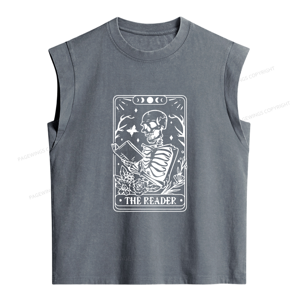 Pagewings Halloween The Reader Tarot Card Women's Washed Tank Top