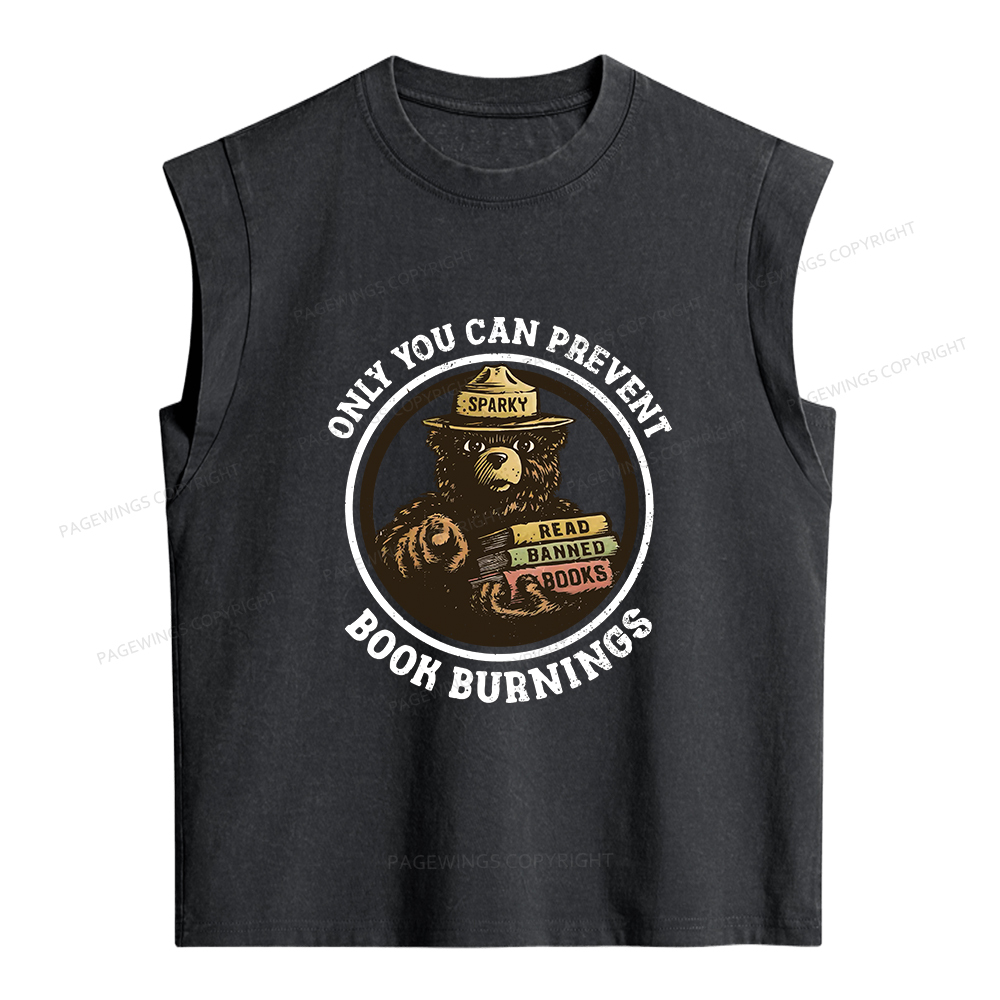 Pagewings Only You Can Prevent Book Burnings Women's Washed Tank Top