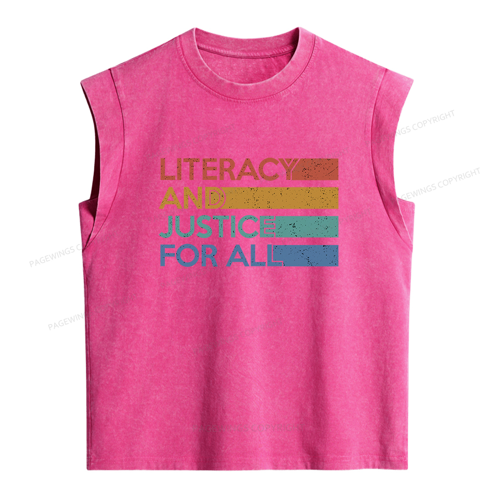 Pagewings Literacy and Justice For All  Women's Washed Tank Top