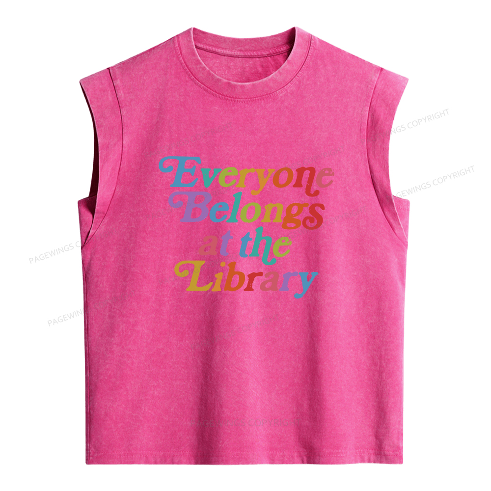 Pagewings Everyone belongs at the library Women's Washed Tank Top