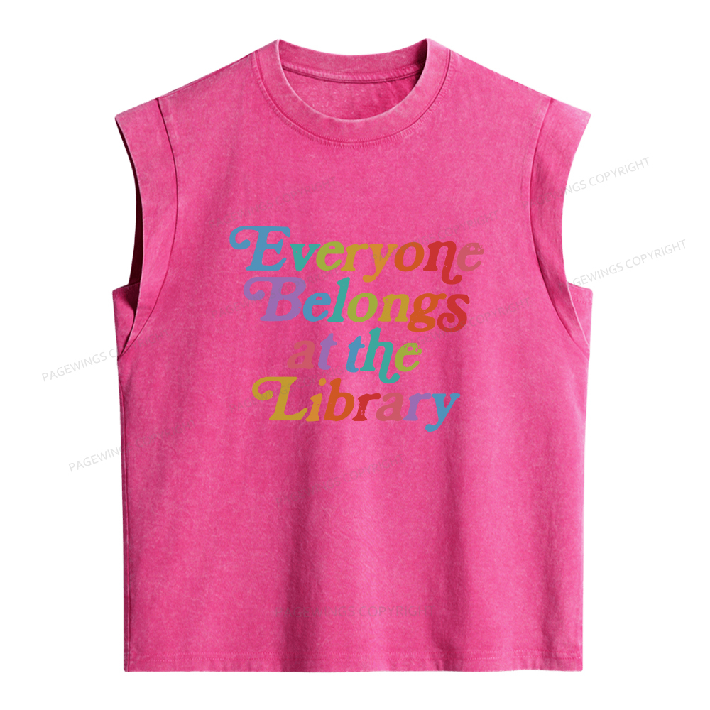 Pagewings Everyone belongs at the library Women's Washed Tank Top