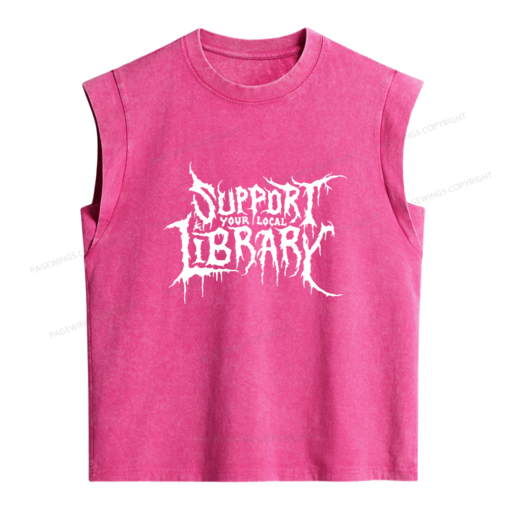 Pagewings Support Your Local Library Women's Washed Tank Top