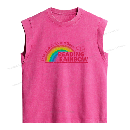 Pagewings Reading With Rainbow Women's Washed Tank Top