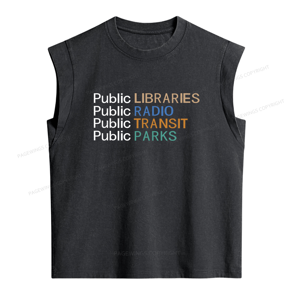 Pagewings Public Libraries Radio Transit Parks Women's Washed Tank Top