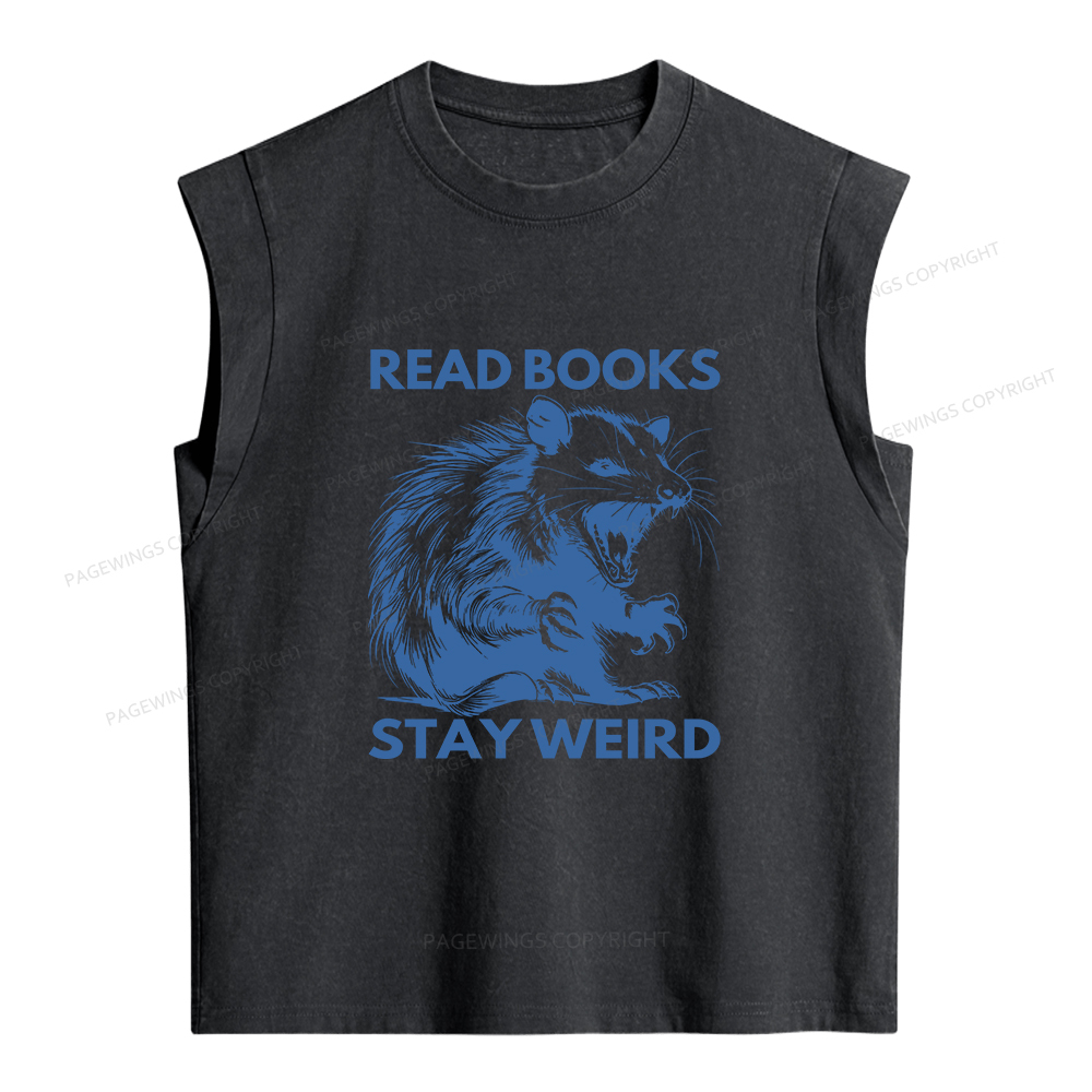 Pagewings Read Books Stay Weird Women's Washed Tank Top