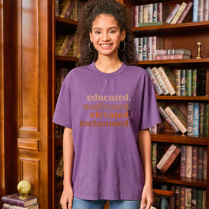 Pagewings Educated Motivated Elevated Melanated Unisex Washed T-shirt