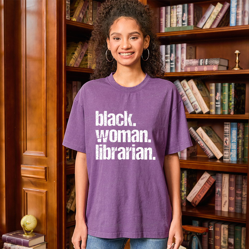 Pagewings Black Woman Librarian Unisex Washed T-shirt