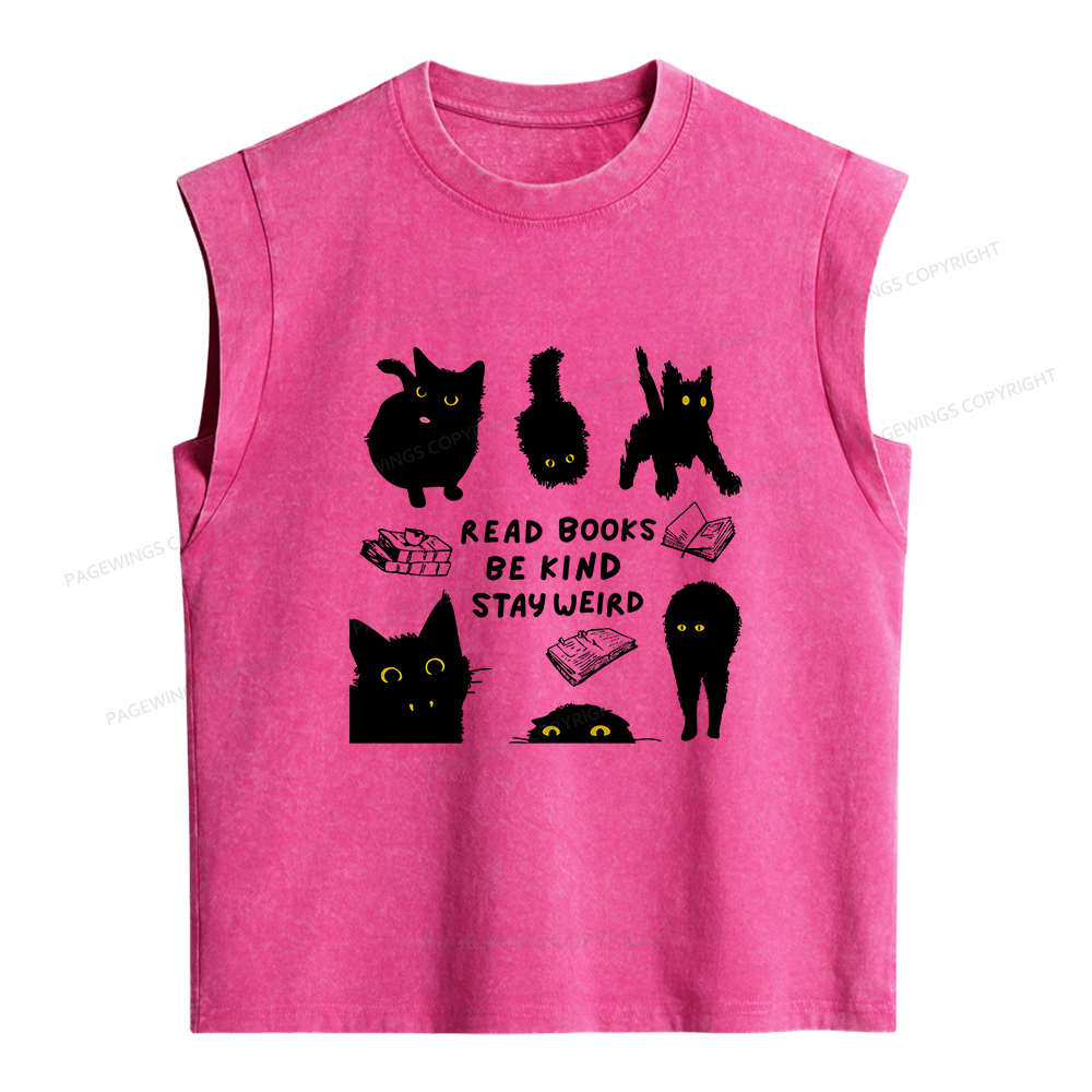 Pagewings Read Books Be Kind Stay Weird Women's Washed Tank Top