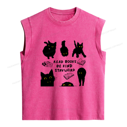 Pagewings Read Books Be Kind Stay Weird Women's Washed Tank Top