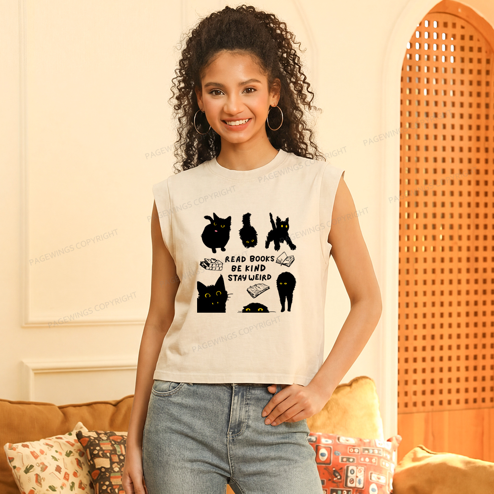 Pagewings Read Books Be Kind Stay Weird Women's Washed Tank Top