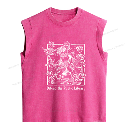 Pagewings Defend The Public Library Women's Washed Tank Top