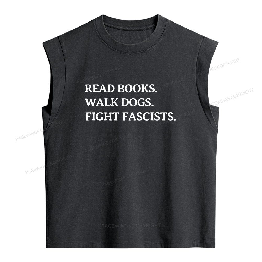 Pagewings Read Books Walk Dogs And Fight Women's Washed Tank Top