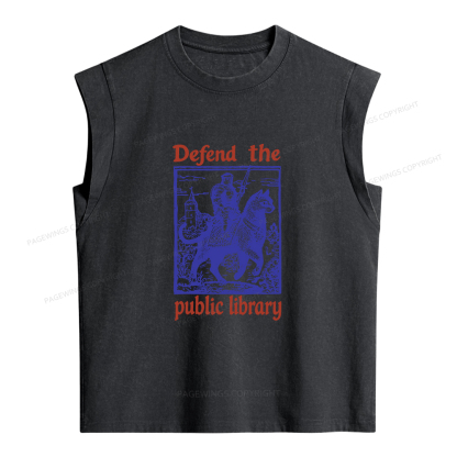 Pagewings Defend the Public Library Women's Washed Tank Top