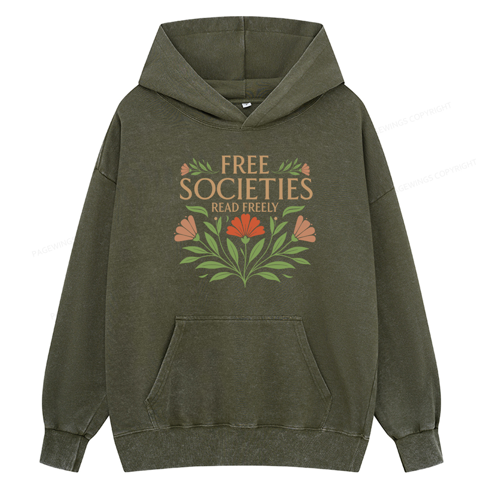Pagewings Free Societies Read Freely Unisex Washed Hoodie