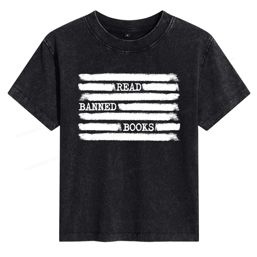 Pagewings Read Banned Books Bookworm Librarian Women's Washed T-shirt
