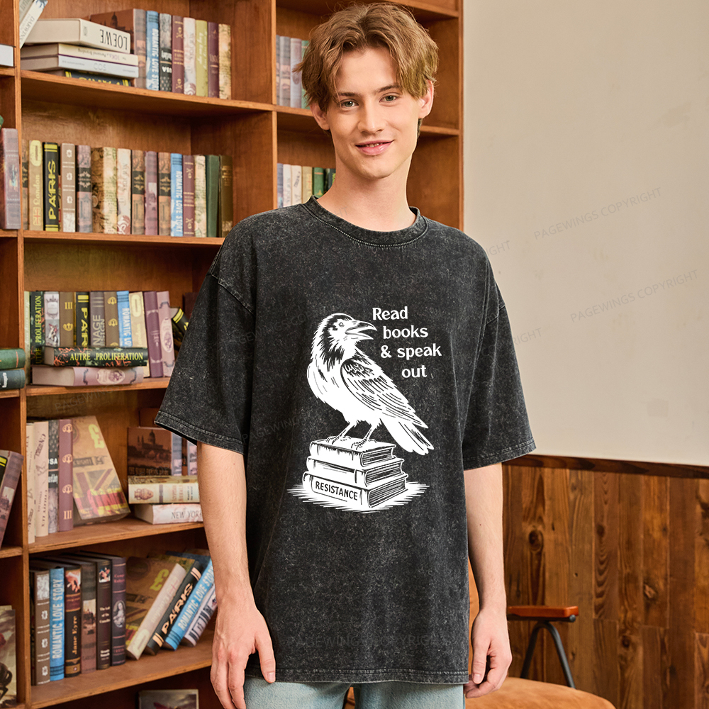 Pagewings Read Books Speak Out Unisex Washed T-shirt