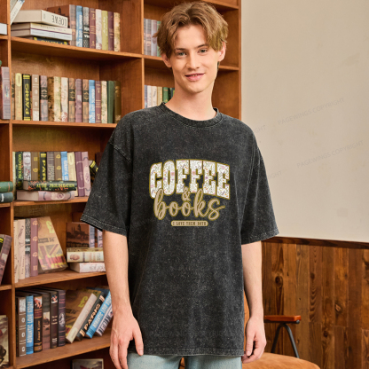 Pagewings Coffee and Books Unisex Washed T-shirt