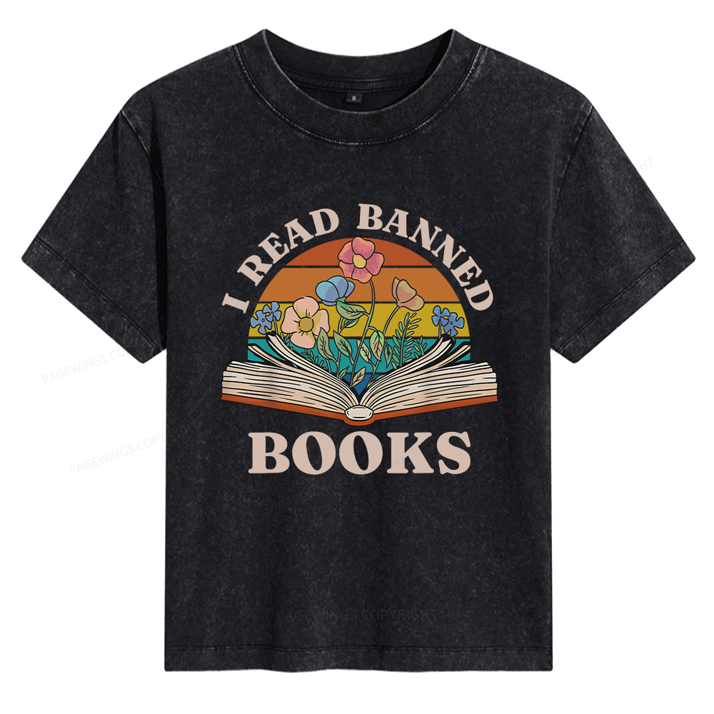 Pagewings I Read Banned Books Women's Washed T-shirt