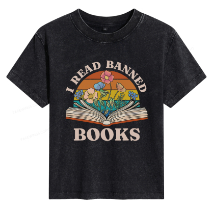 Pagewings I Read Banned Books Women's Washed T-shirt