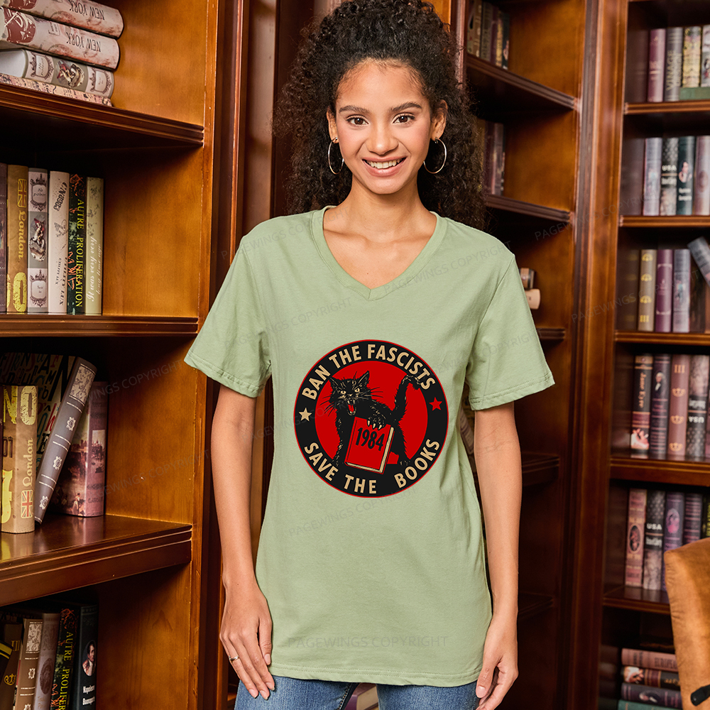 Pagewings Ban The Fascists Save The Books V-neck T-shirt