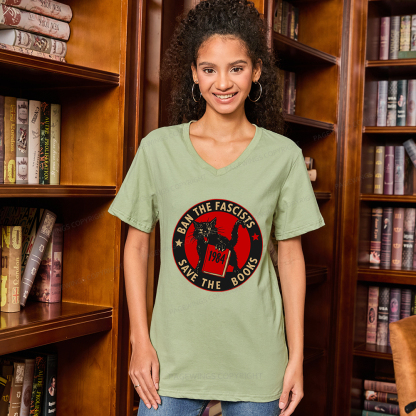 Pagewings Ban The Fascists Save The Books V-neck T-shirt