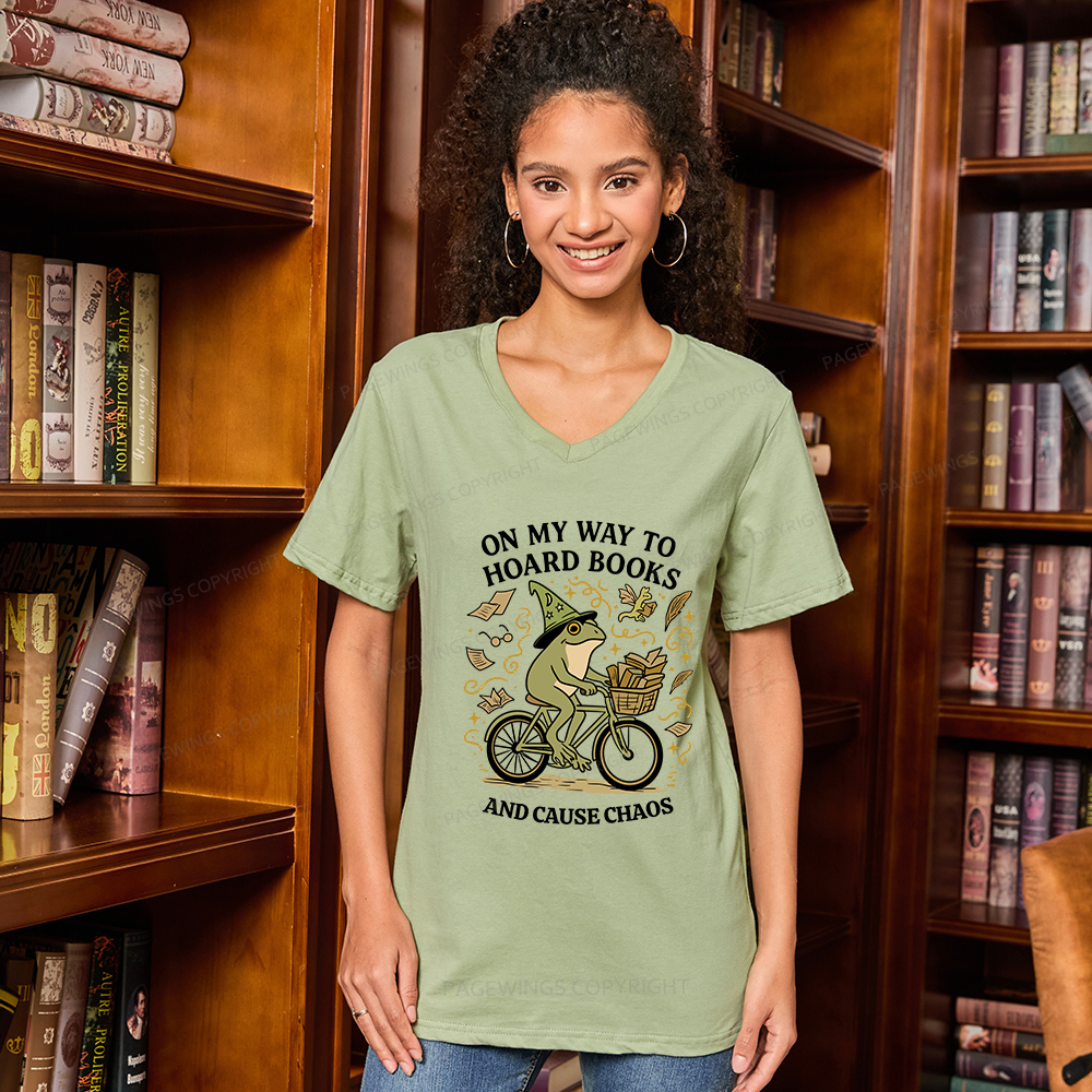 Pagewings On My Way To Hoard Books And Cause Chaos V-neck T-shirt