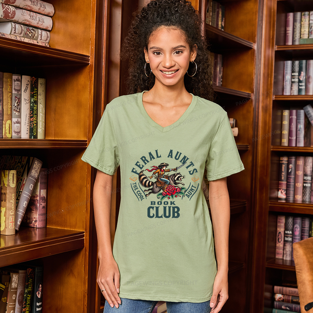 Pagewings Feral Aunt Social Book Club V-neck T-shirt