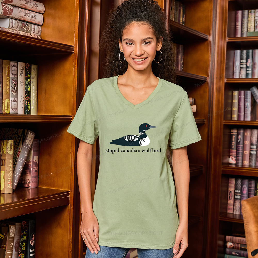 Pagewings Stupid Canadian Wolf Bird V-neck T-shirt