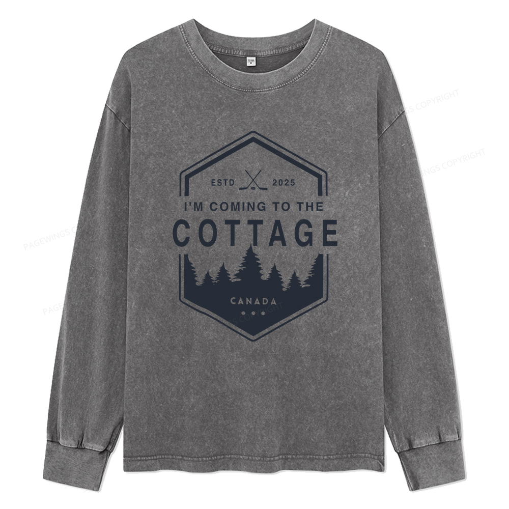 Pagewings Coming To The Cottage Unisex Washed Long Sleeve T-shirt