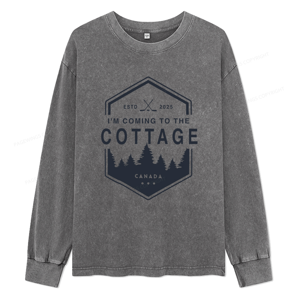 Pagewings Coming To The Cottage Unisex Washed Long Sleeve T-shirt