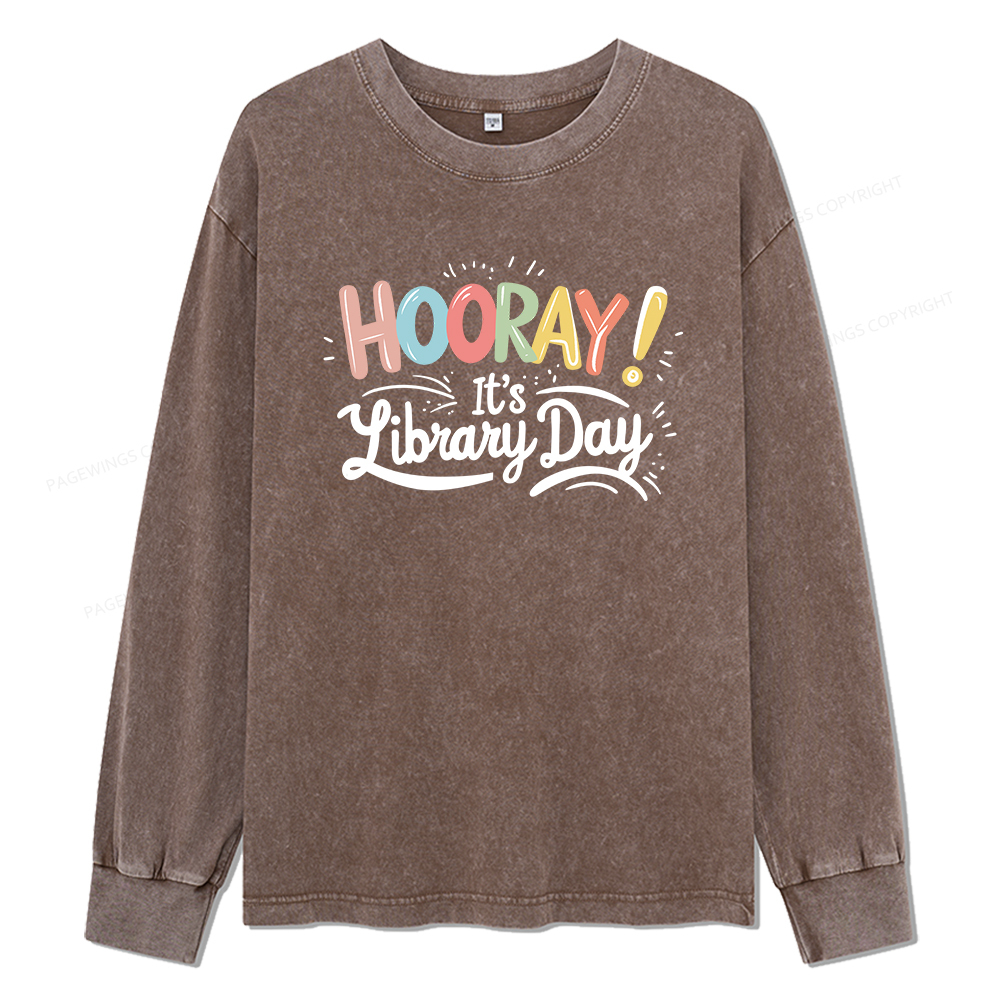 Pagewings Library Day Unisex Washed Long Sleeve T-shirt