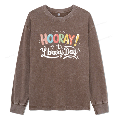 Pagewings Library Day Unisex Washed Long Sleeve T-shirt