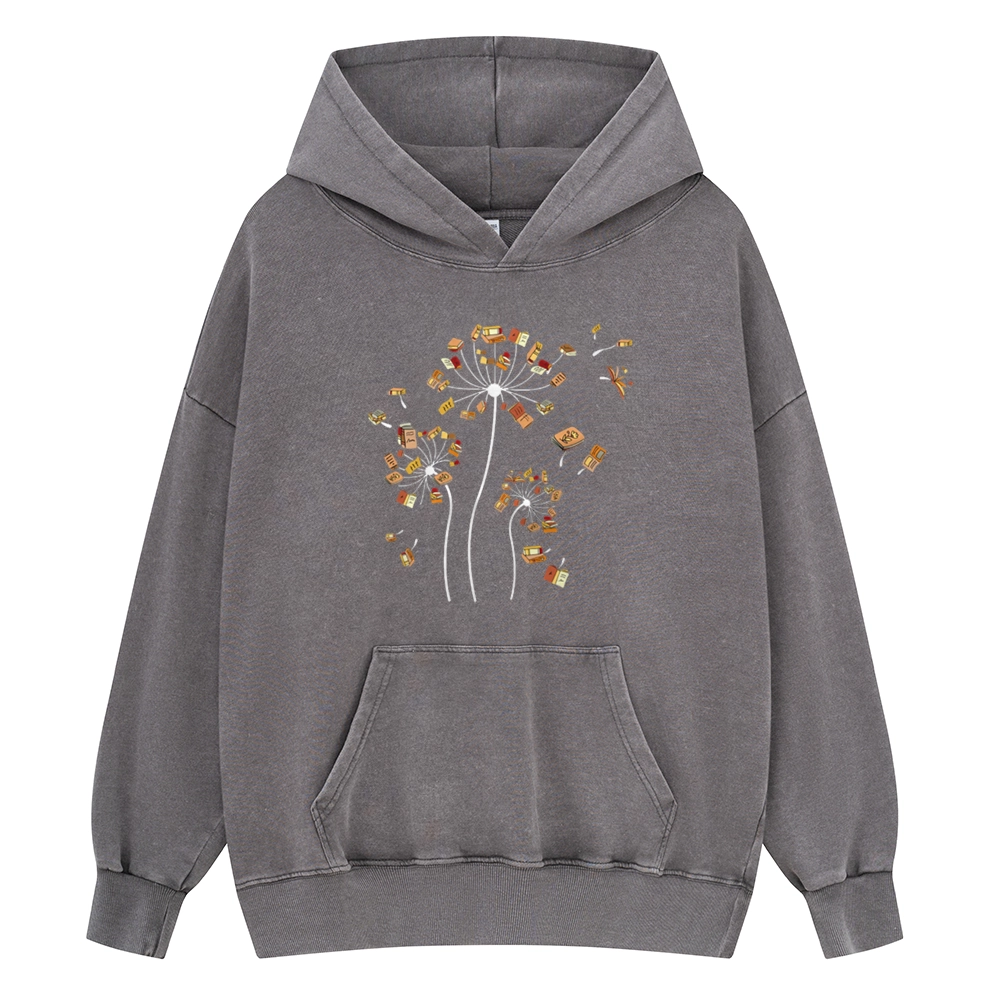 Pagewings Dandelion Flower Books Unisex Washed Hoodie