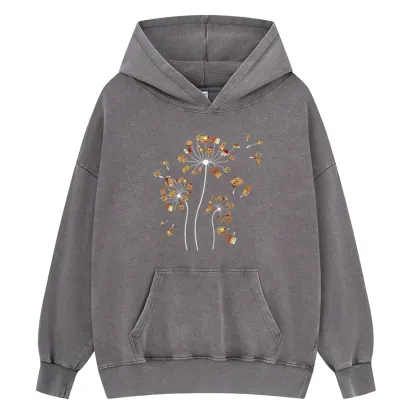 Pagewings Dandelion Flower Books Unisex Washed Hoodie