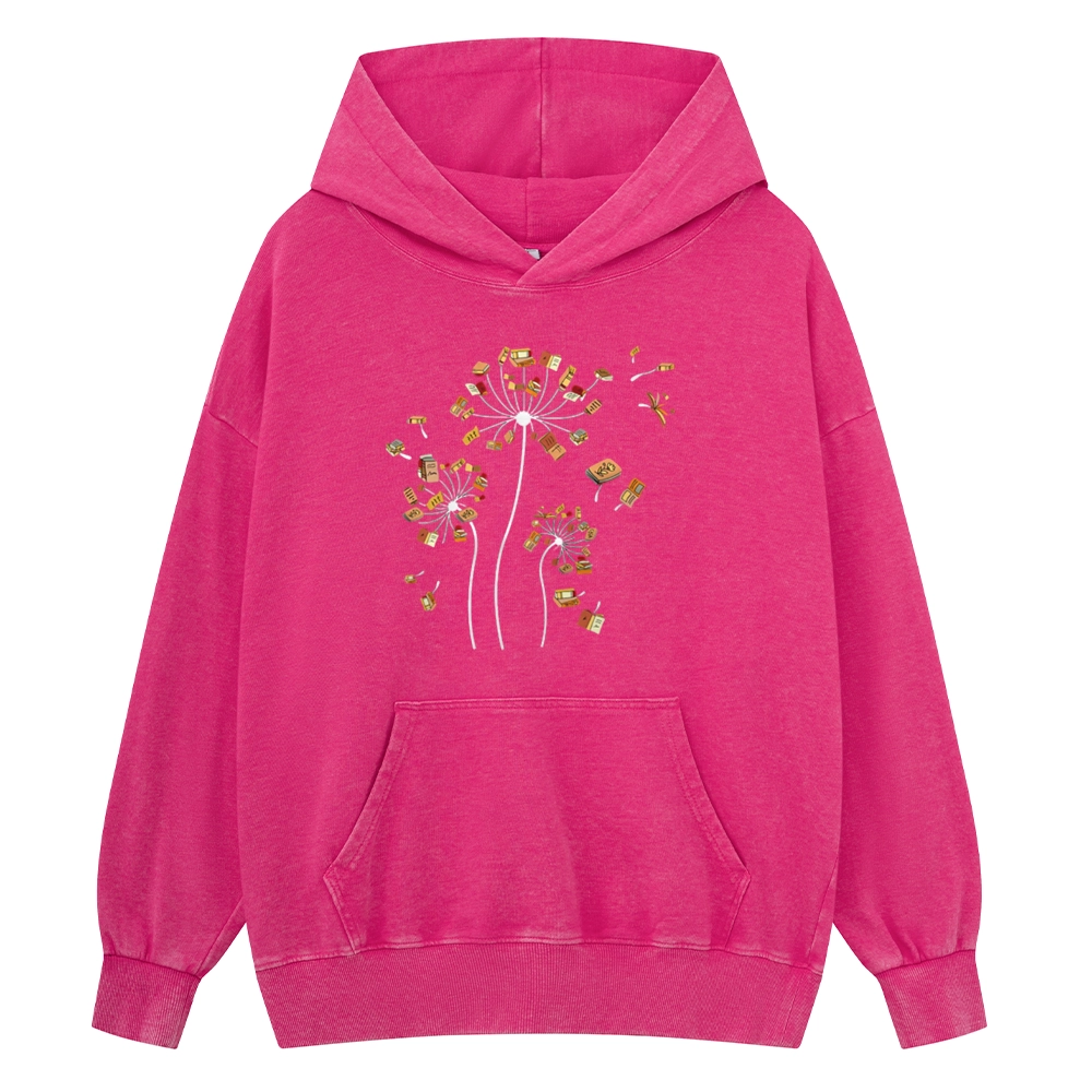 Pagewings Dandelion Flower Books Unisex Washed Hoodie
